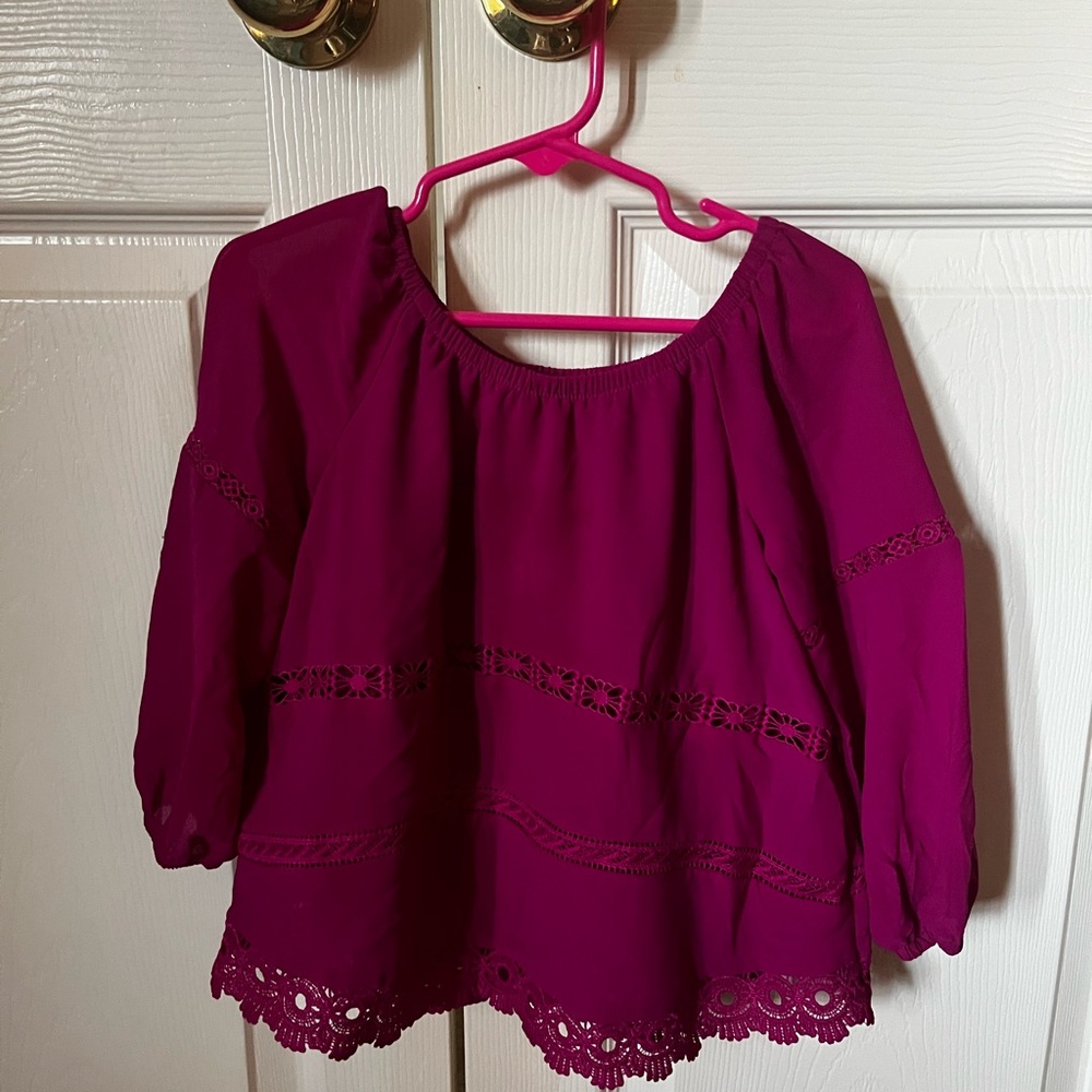 Women's Magenta Lace Trim Top